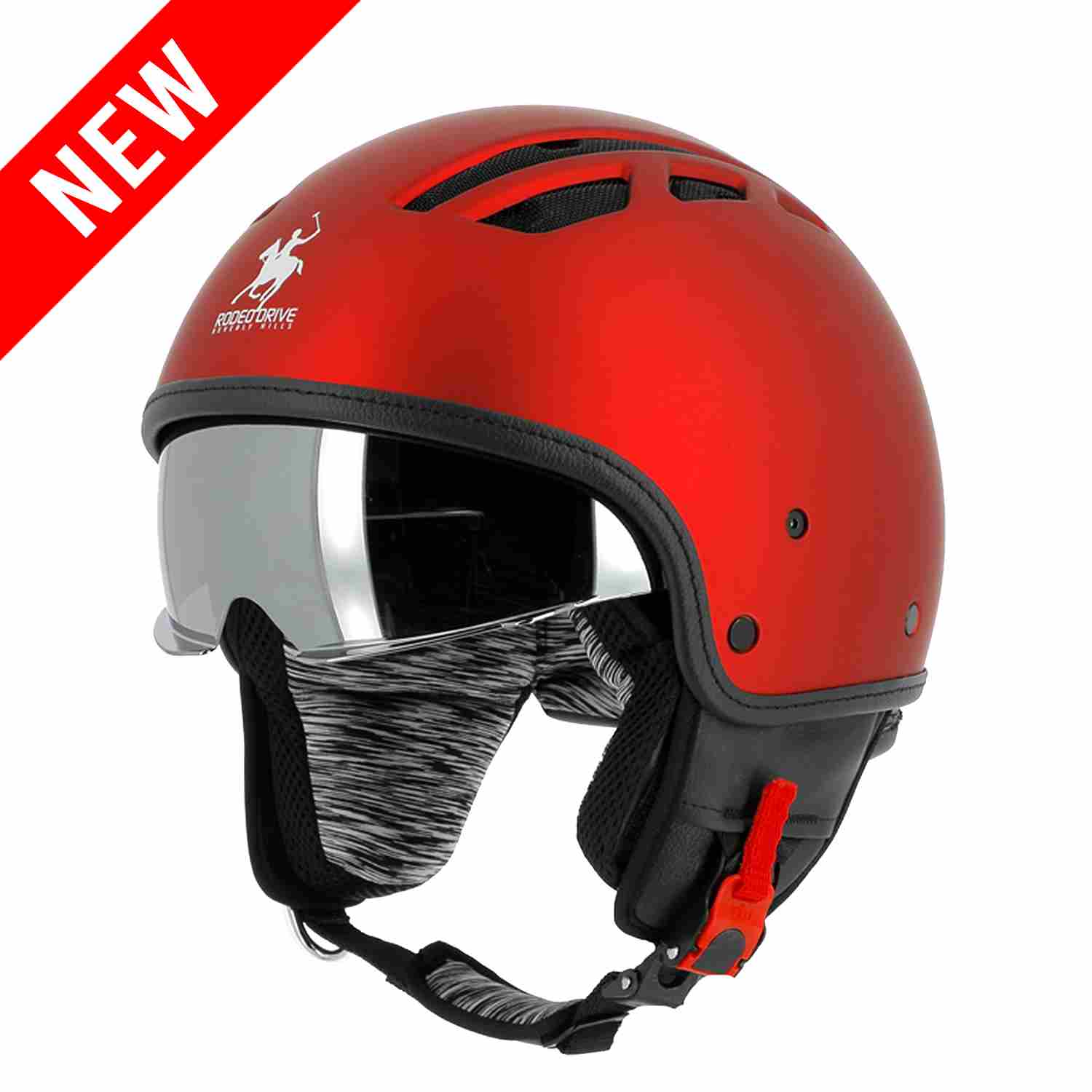 CASCO DEMI-JET AREATO CON GRIGLE OCCHIALINO PARASOLE SPECCHIATO E SGANCIO  MICRO METRICO RD114 RODEO MIS. XL BORDEAUX